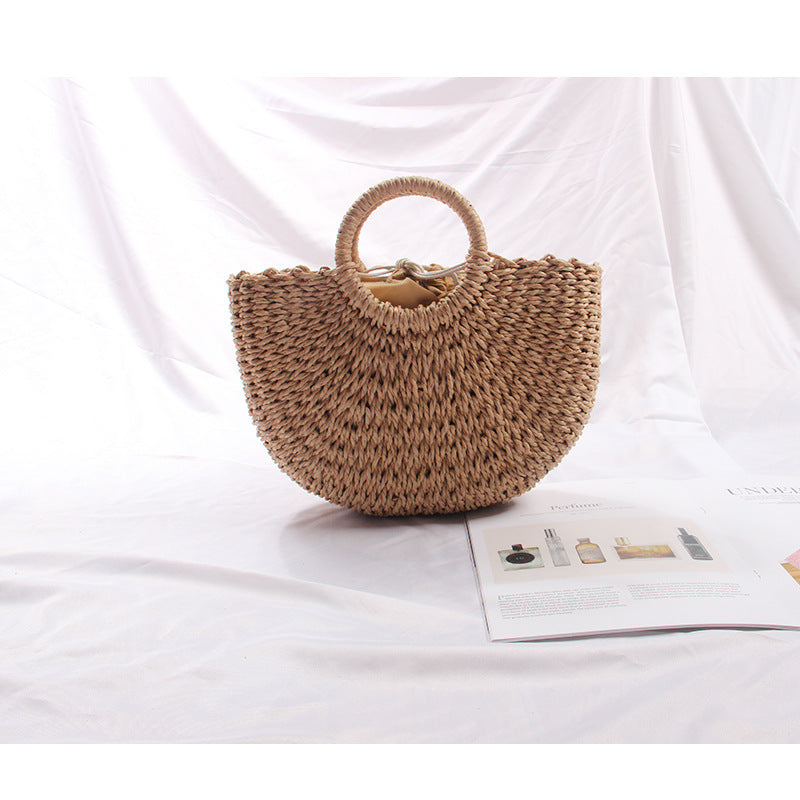 Semicircle Straw Bag Vacation Beach Bag Summer South Korea Simple Handheld Woven Bag Rattan Women Bag Bella Mia