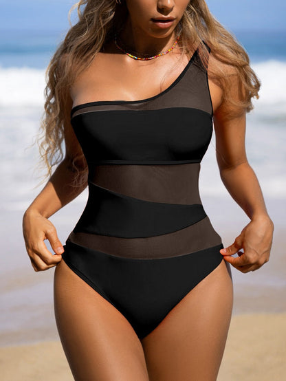 Solid One Piece Swimsuit Women Hollow Out Cutout Out Bathing Suits Mesh Swimwear