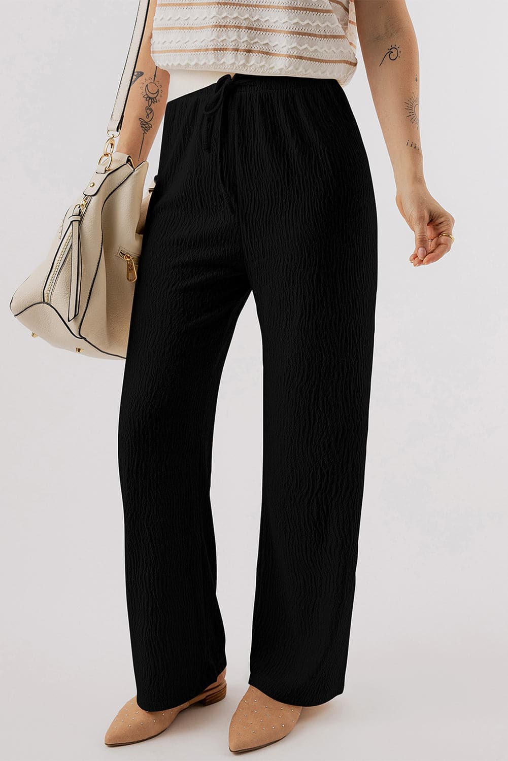 Textured Straight Leg Pants.