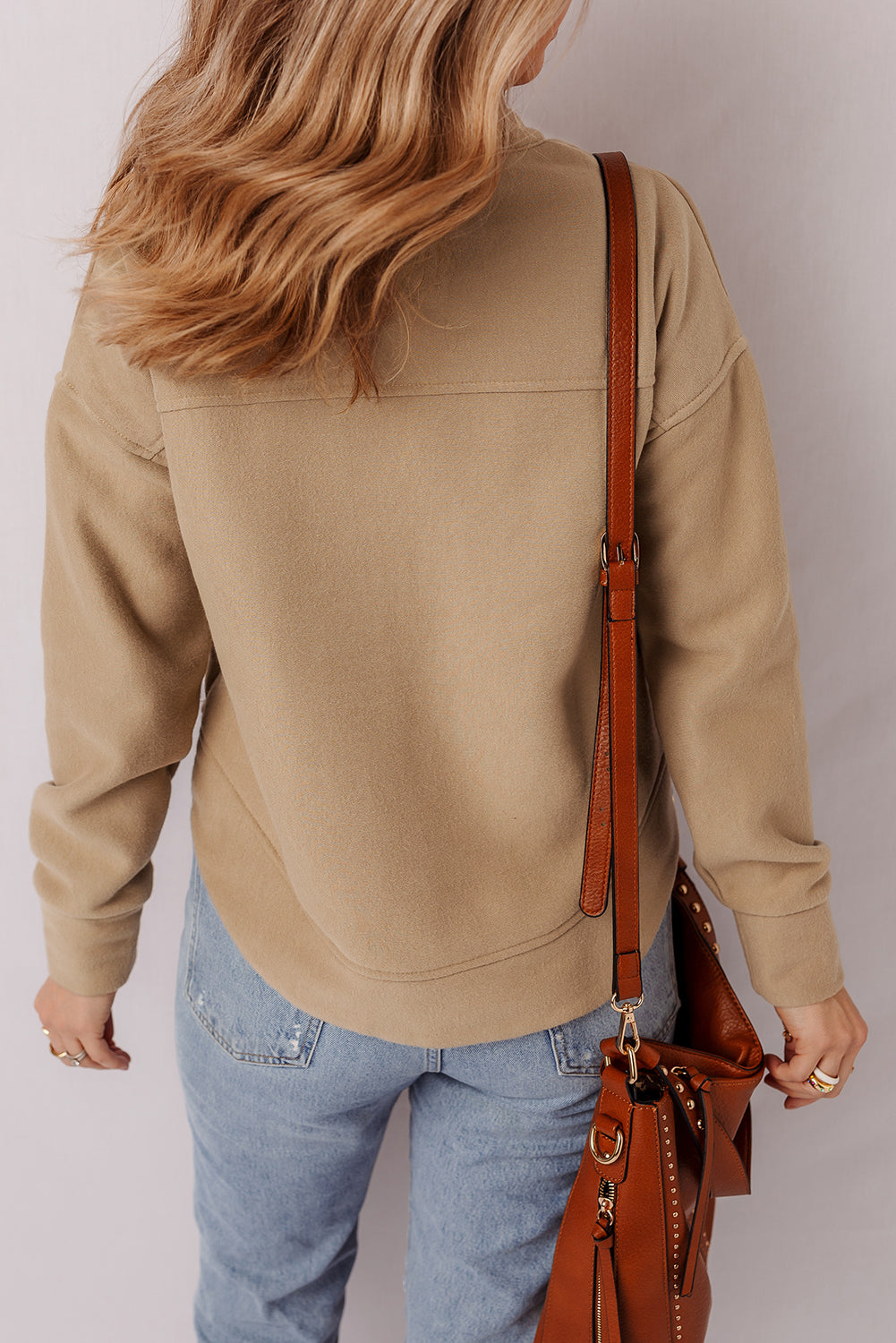 Light French Beige Grommet Detail V Neck Sweatshirt For Women Casual Pullover Everyday Wear Dear-Lover Dropshipping