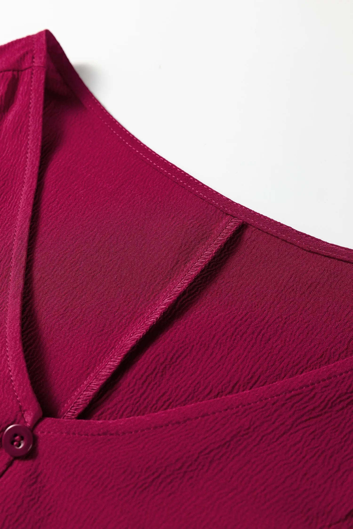 Burgundy Solid Long Sleeve Button Front V Neck Tiered Maxi Dress For Women Dear-Lover Dropshipping