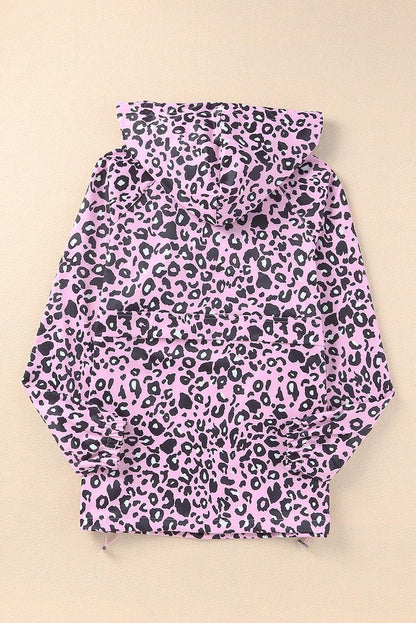 Drawstring Leopard Half Zip Hoodie.