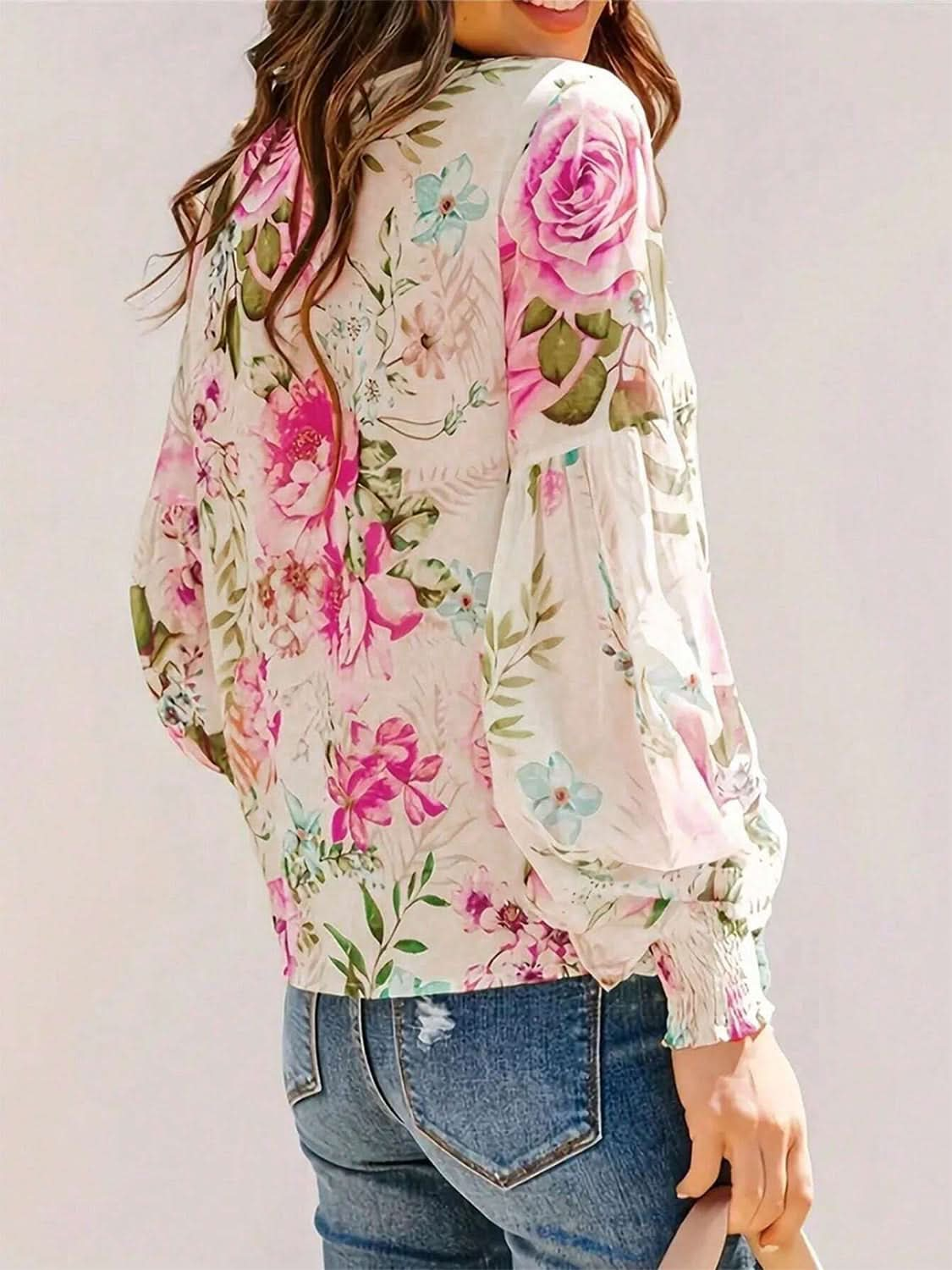 Floral print blouse with lantern sleeves