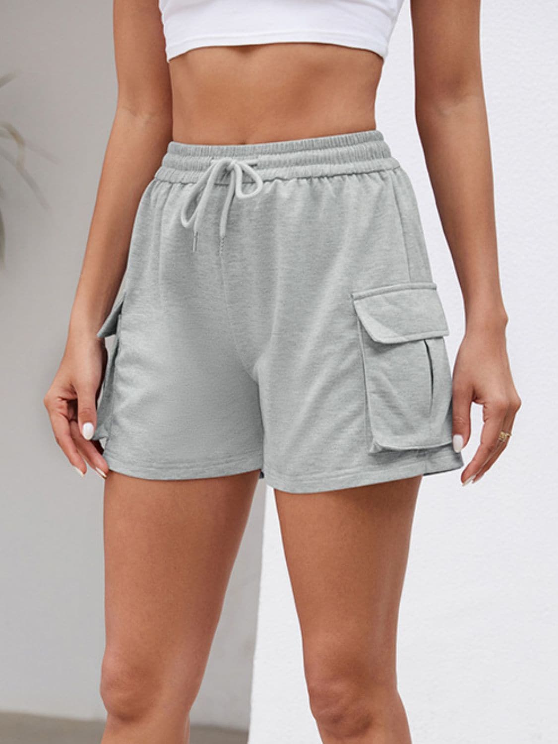 Drawstring Elastic Waist Shorts with Pockets.