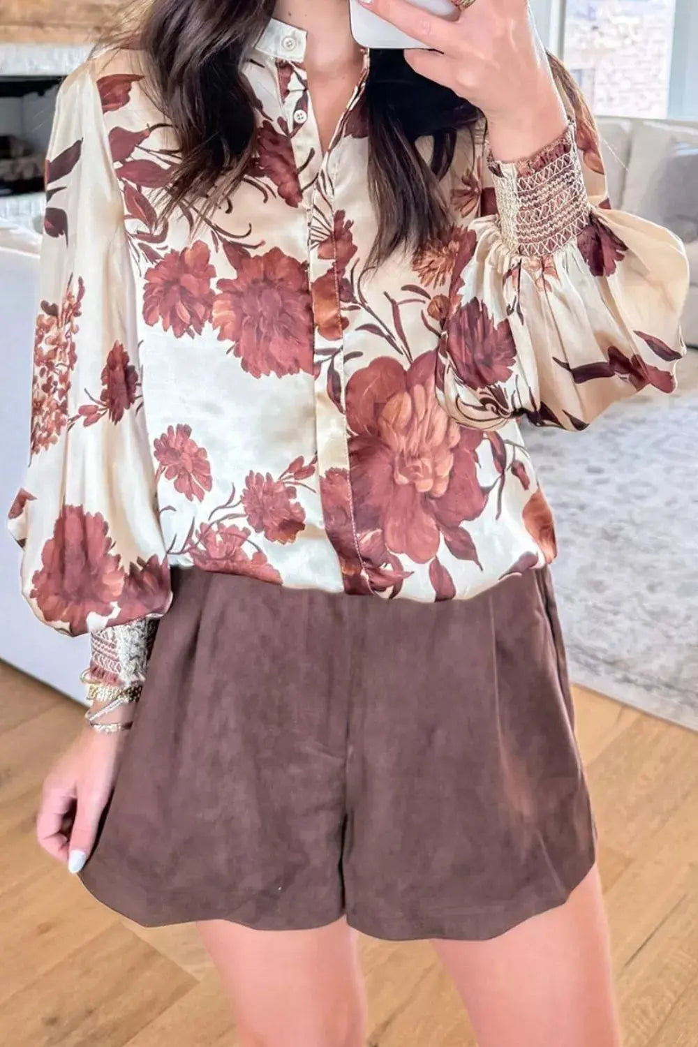 Floral Print Long Sleeve Shirt Simply Love