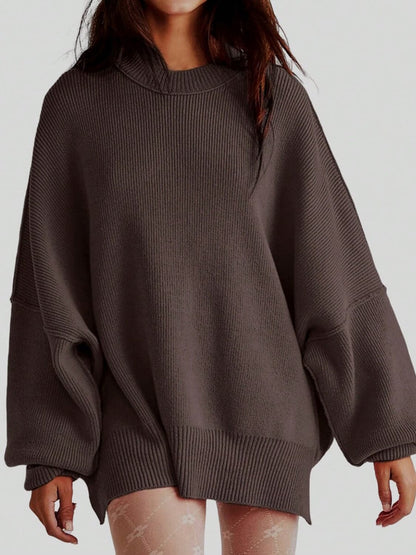 Cozy chic long sleeve sweater with side slits