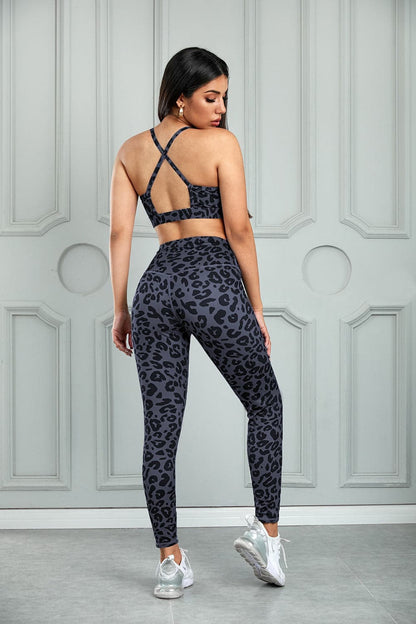 Leopard Cutout Sports Bra and Leggings Set.