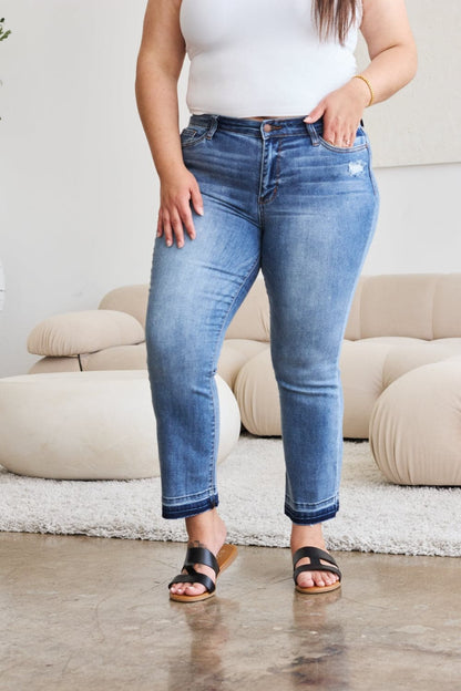 Judy Blue Full Size Release Hem Cropped Bootcut Jeans.