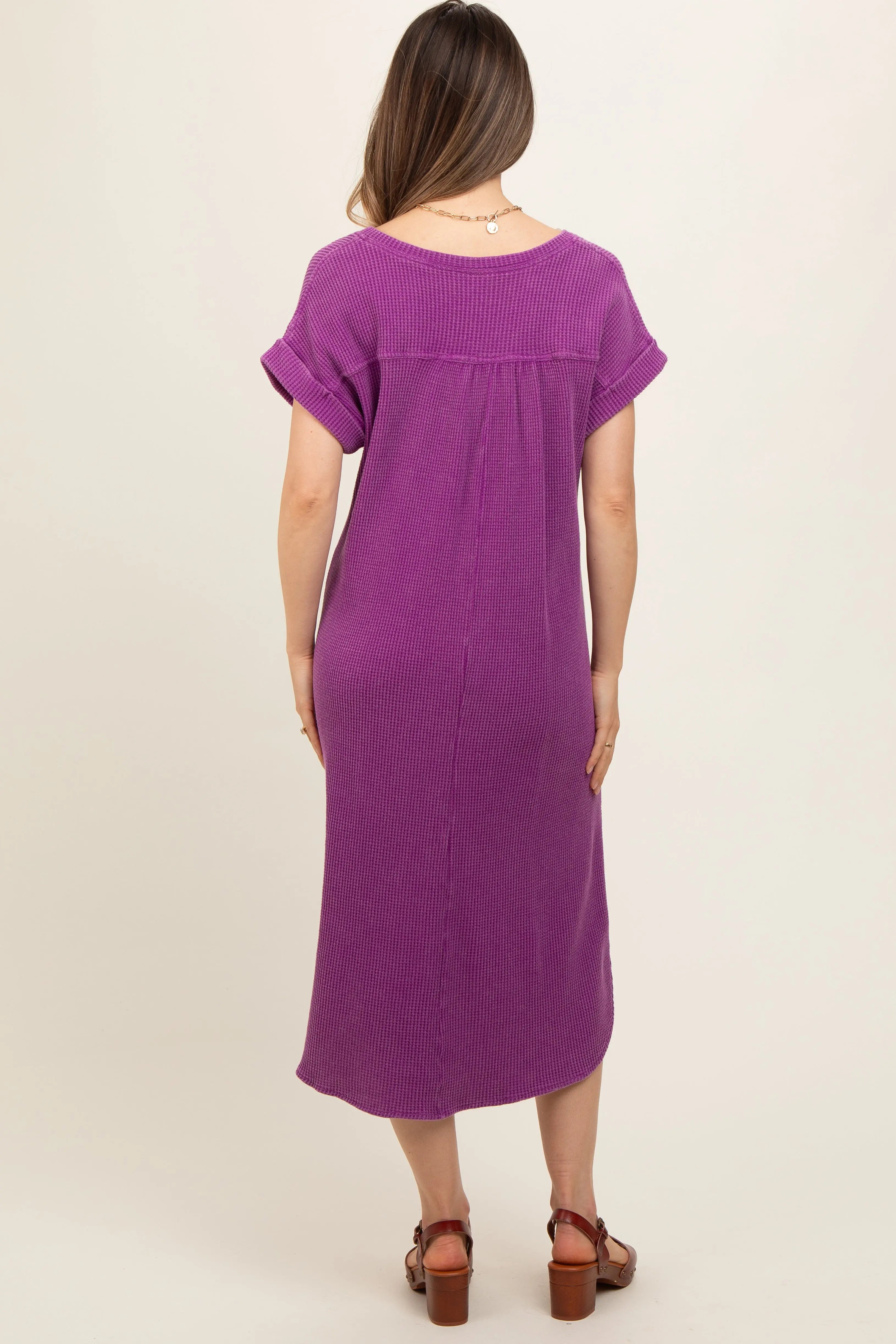 Purple Waffle Knit Short Sleeve Maternity Dress PinkBlush
