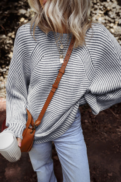 Ashleigh Blue Striped Ribbed Knit Baggy Boat Neck Sweater