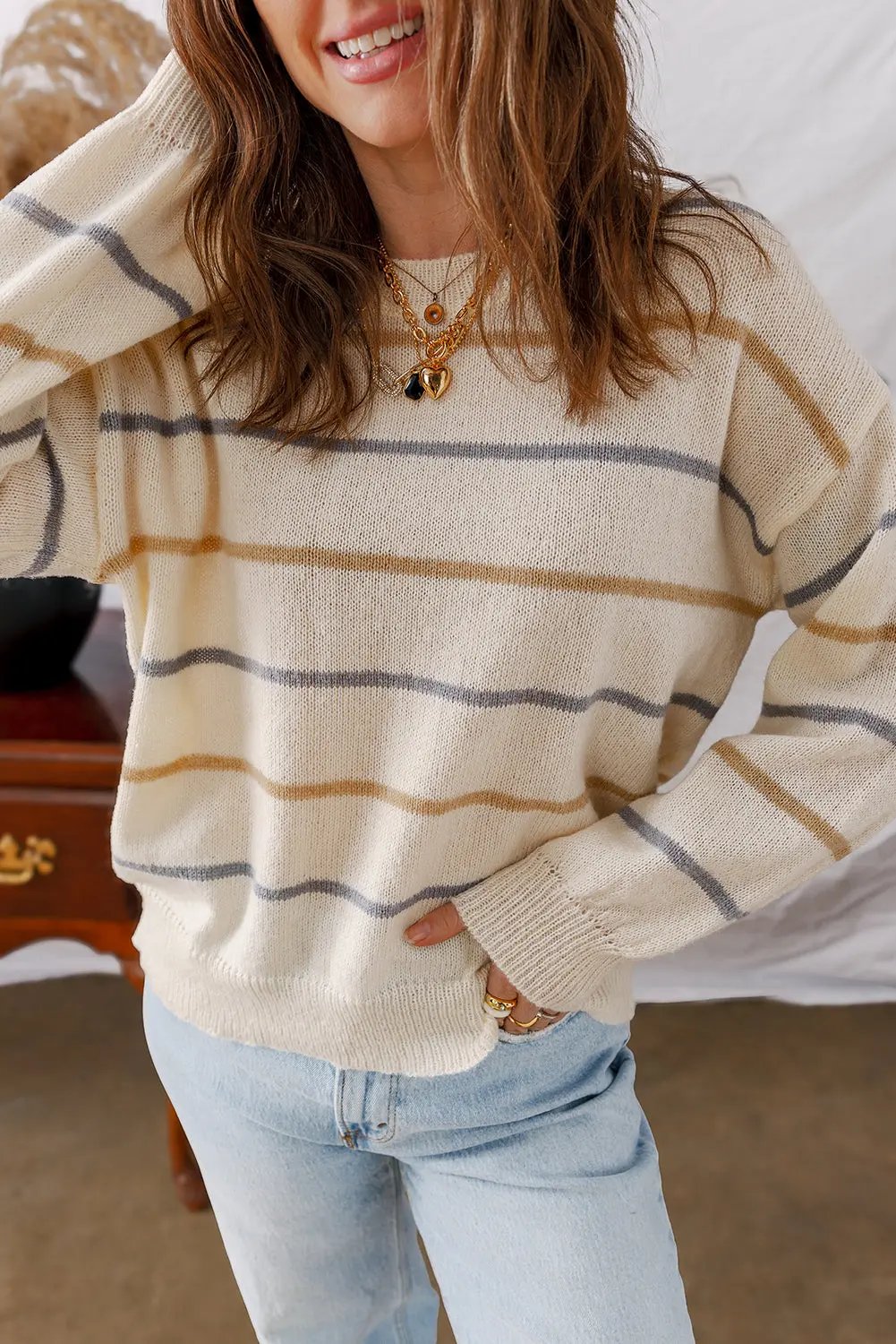 Dear-Lover Dropshipping Premium Multicolour Striped Ribbed Edge Drop Shoulder Sweater - Premium Quality Sweaters & Cardigans/Sweaters | Fast Shipping & Returns Dear-Lover Dropshipping