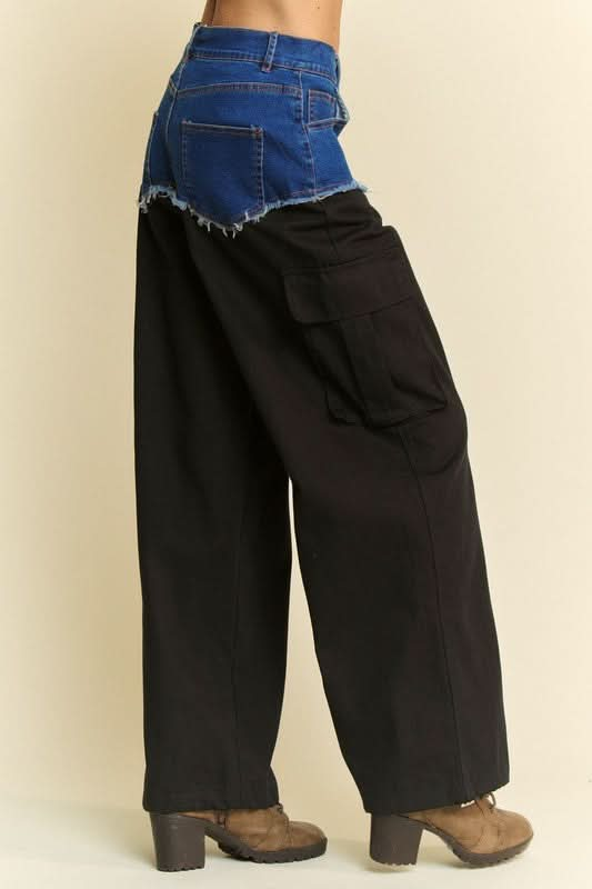 Patchwork Cargo Wide Leg Denim Trousers