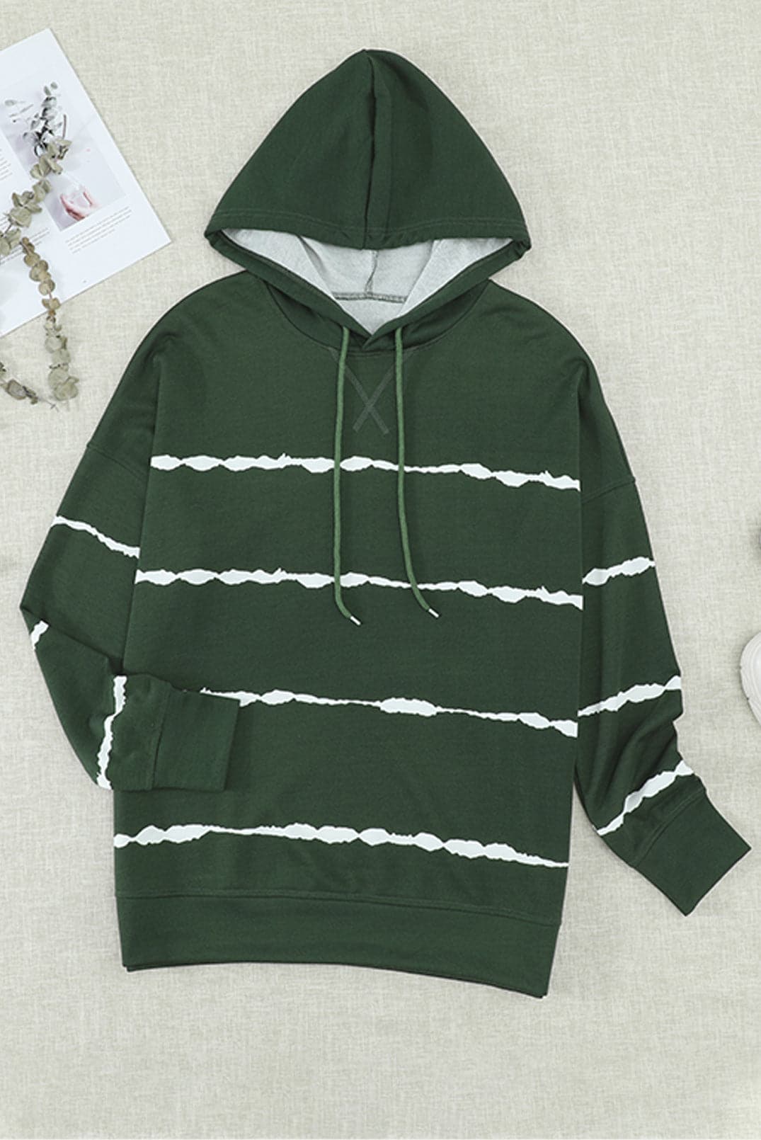 Drawstring Striped Dropped Shoulder Hoodie.