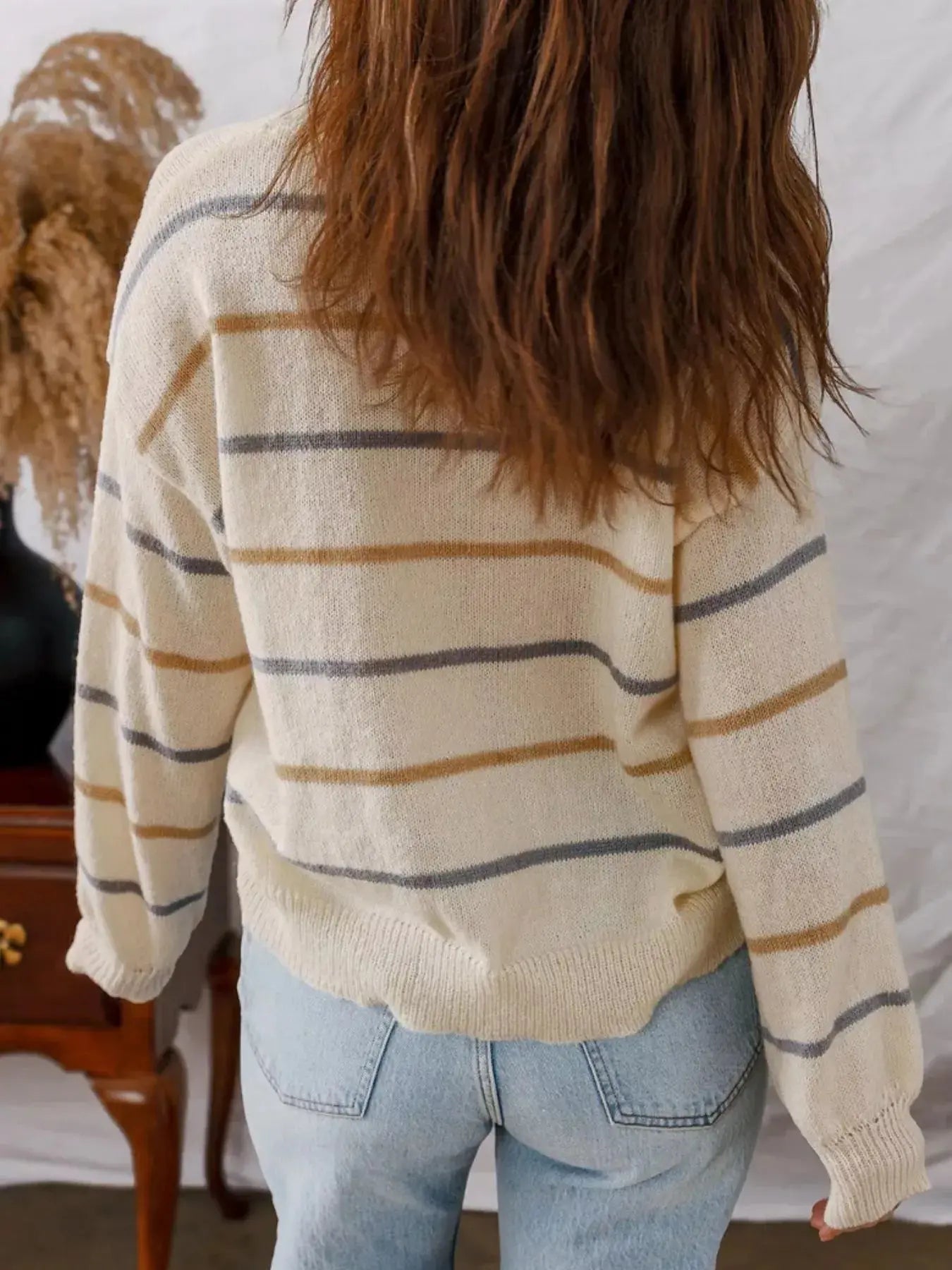 Striped Knit Round Neck Sweater Simply Love
