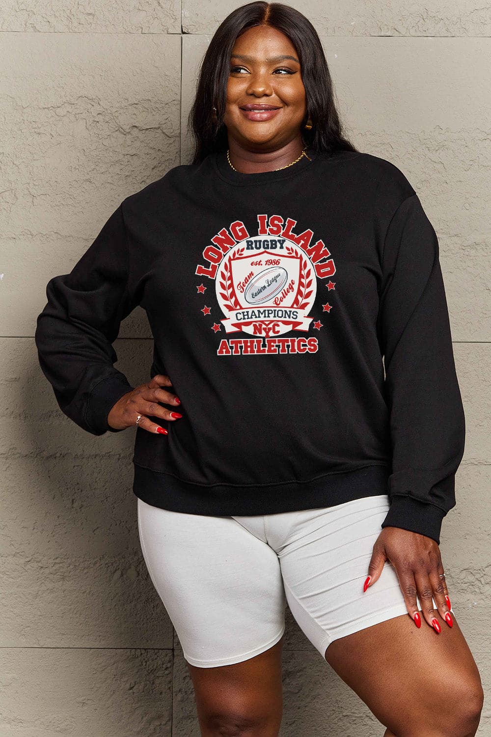 Simply Love Full Size Graphic Dropped Shoulder Sweatshirt.