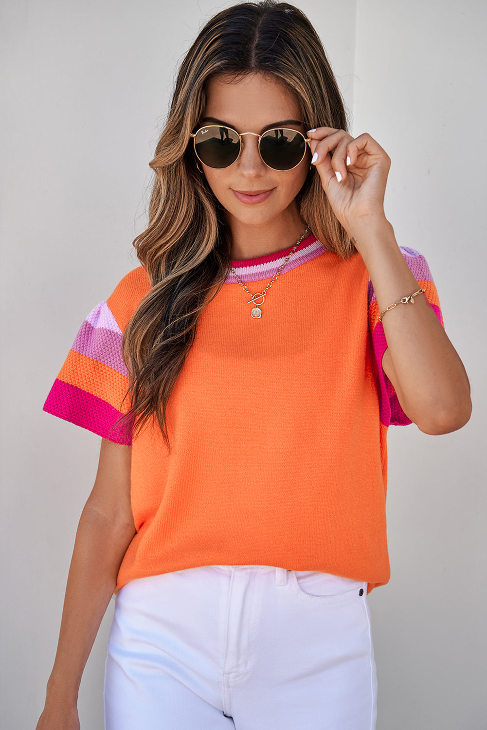 Carrot color block knitted top