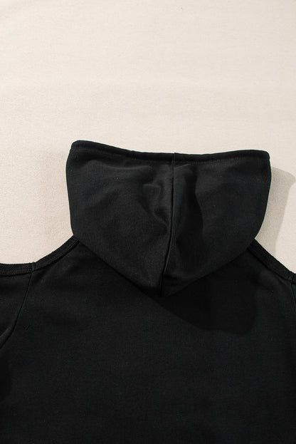 Chic black cold shoulder hoodie