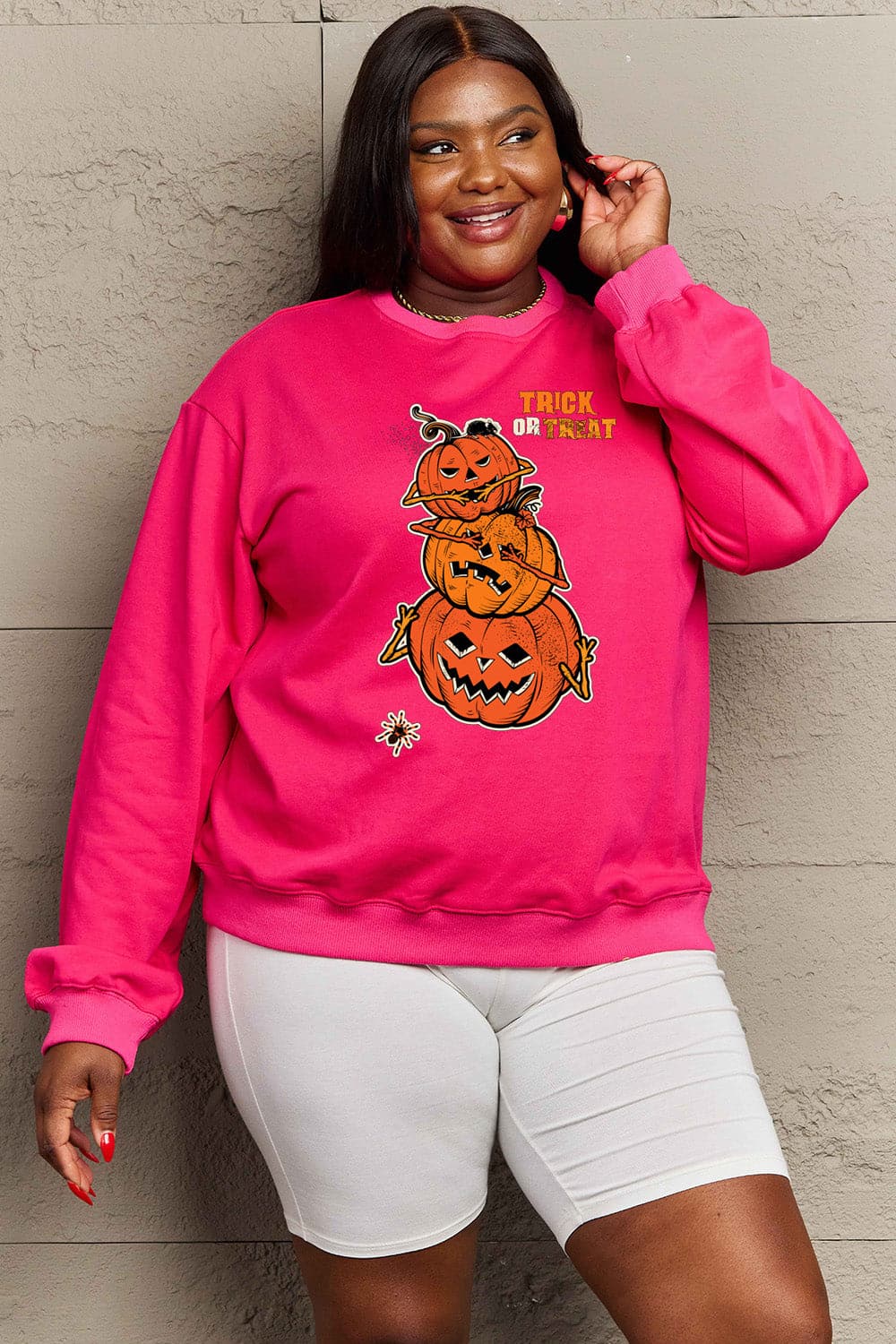 Simply Love Full Size TRICK OR TREAT Graphic Sweatshirt.