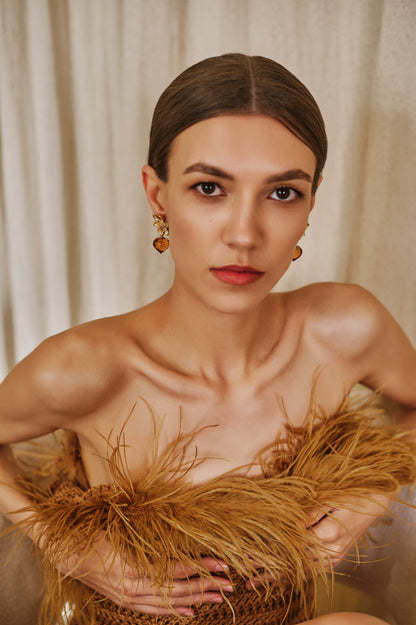 Ember Flower Earrings with Citrine Stone Drops in Sterling Silver and 18K Gold Plate - Love Salve 