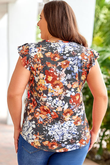 Floral delight plus top with flutter sleeves