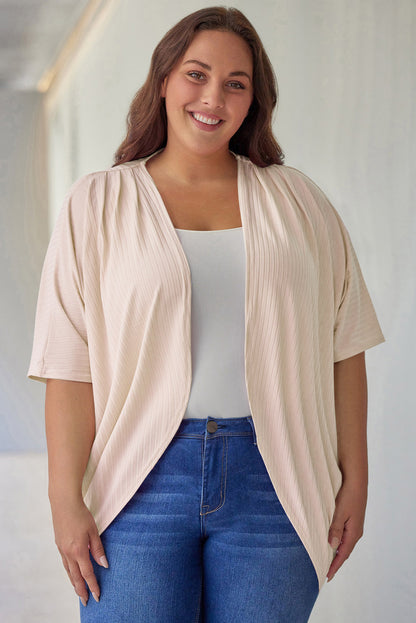 Apricot shimmer ribbed texture cardigan for plus sizes