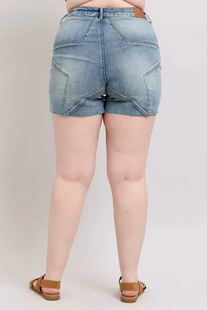 Judy Blue Full Size High Waist Star Seam Detail Denim Shorts Plus Size
