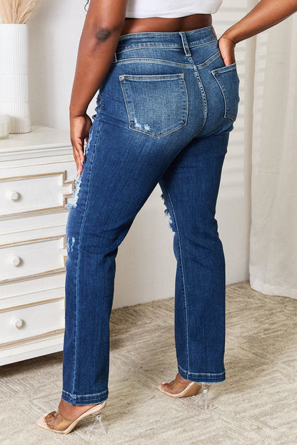 Judy Blue Full Size Mid Rise Hand Sand & Destroy Bootcut Jeans.