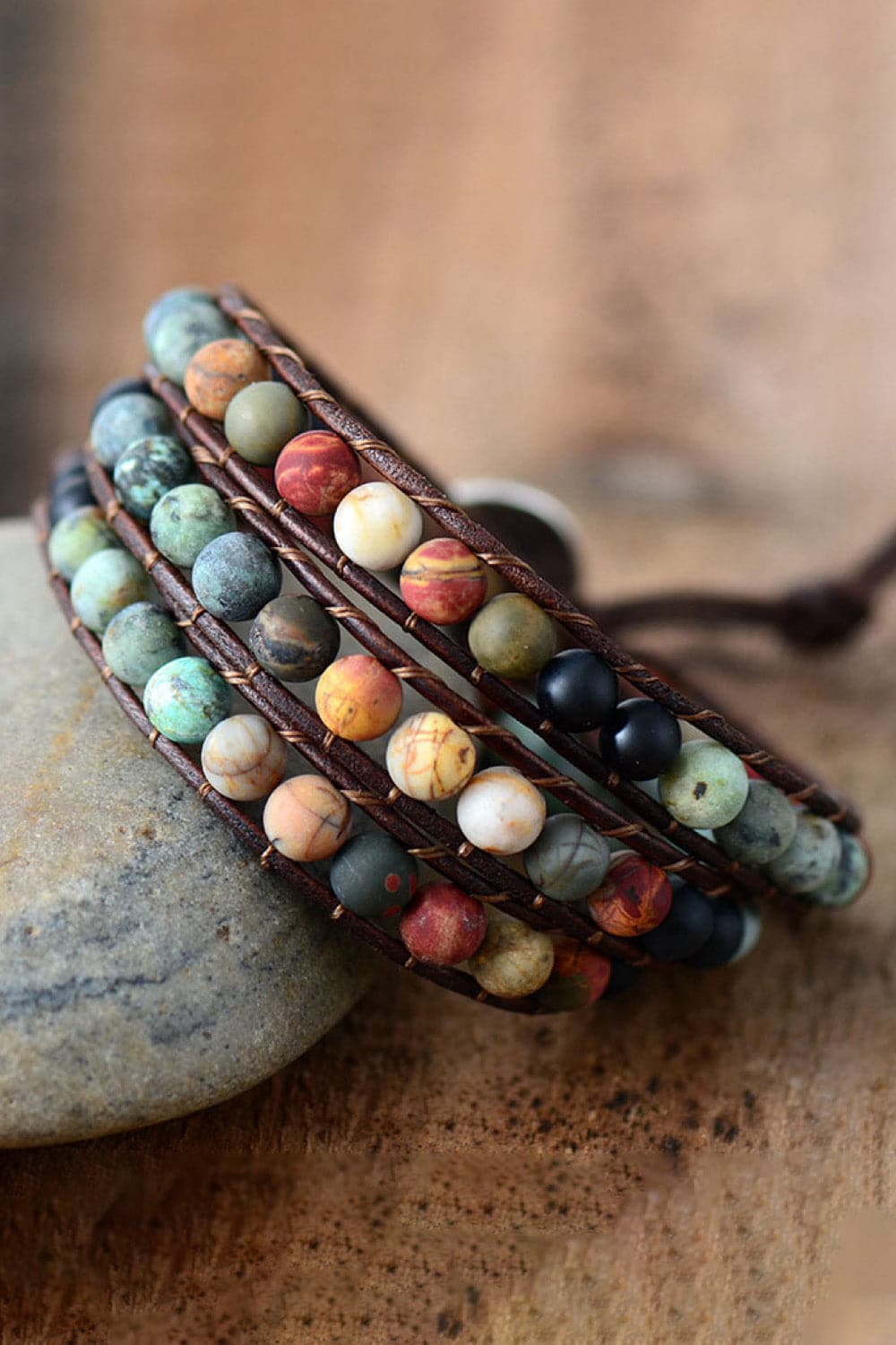 Handmade Triple Layer Beaded Agate Bracelet.