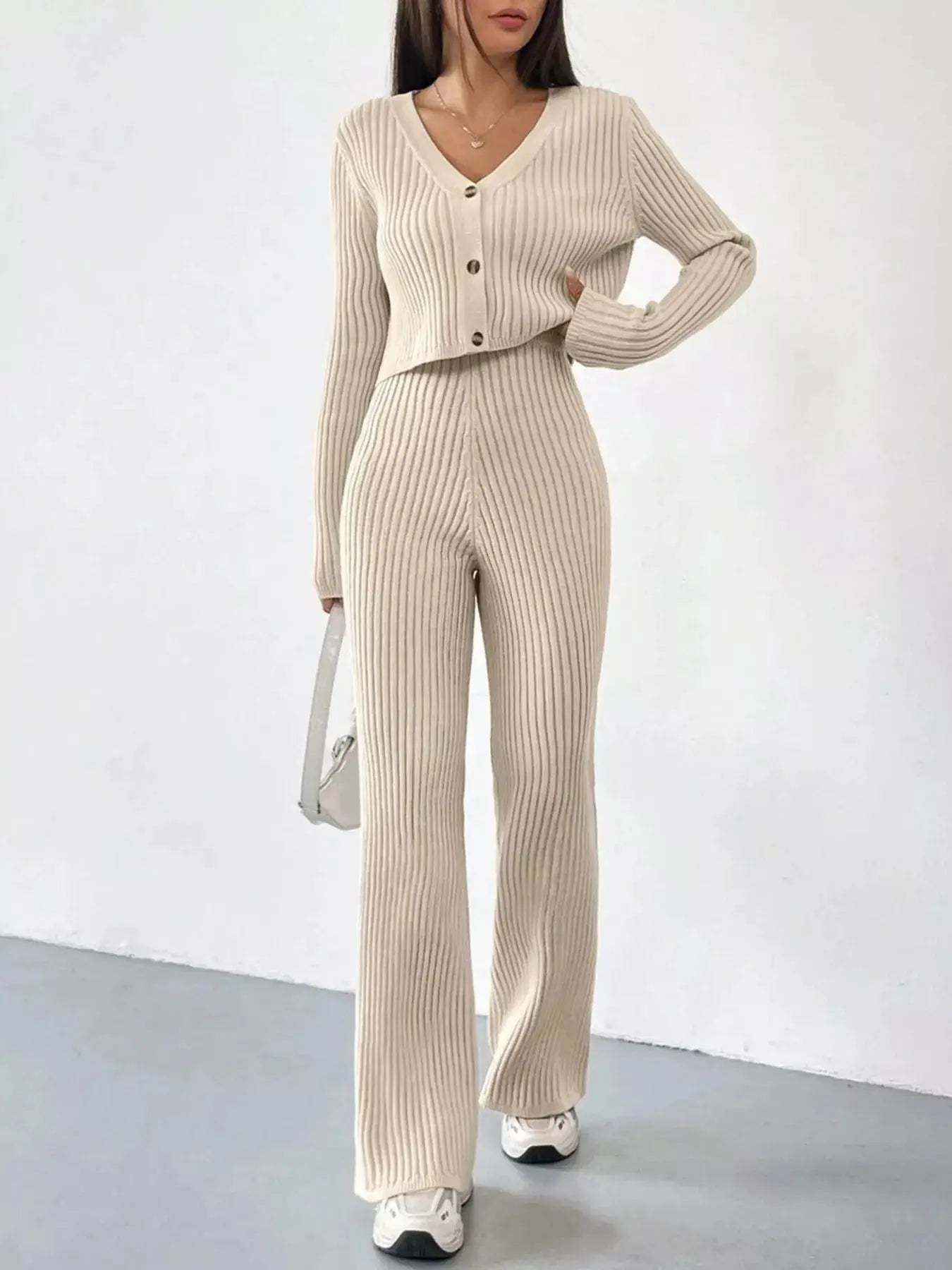 Ribbed Knit Button Up Top And Pants Set For Women Cozy Loungewear Simply Love