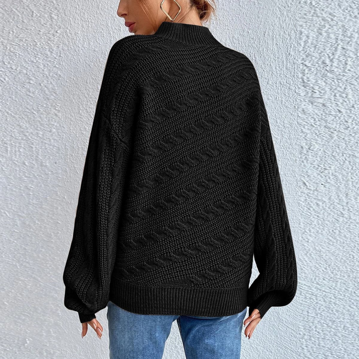 Cable-Knit Mock Neck  Long Sleeve Sweater.