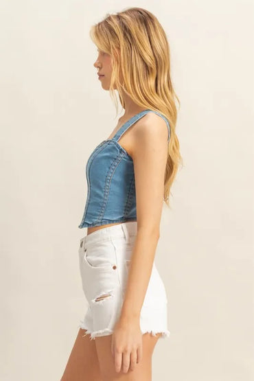 Hyfve Washed Sweetheart Neck Wide Strap Denim Tank Top - Love Salve 