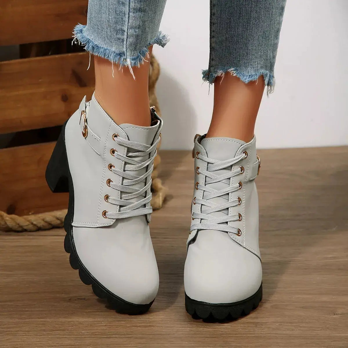 Lace Up Block Heels Boots Simply Love