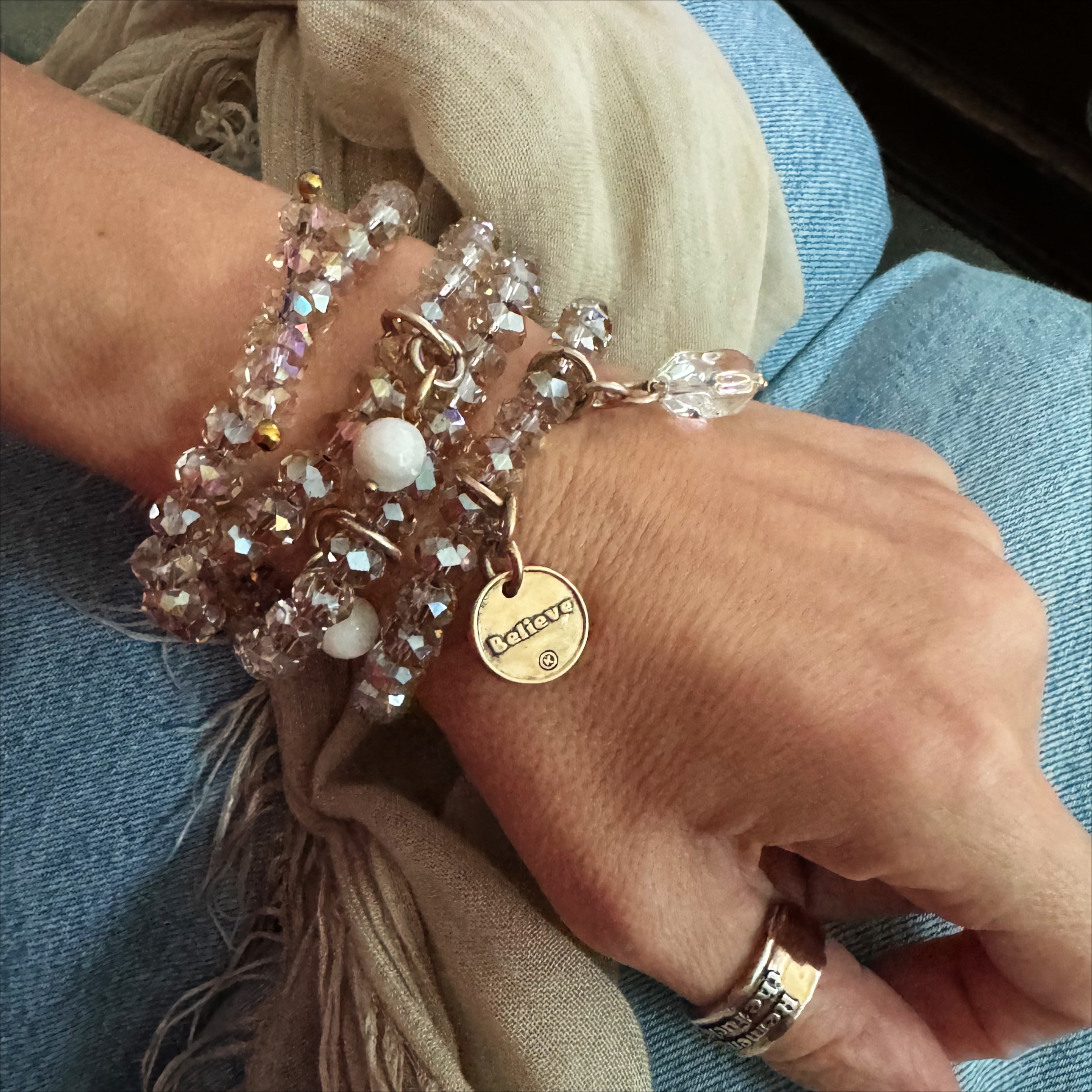Believe Heart Crystal Boho Wrap Bracelet/Necklace Katia Designs