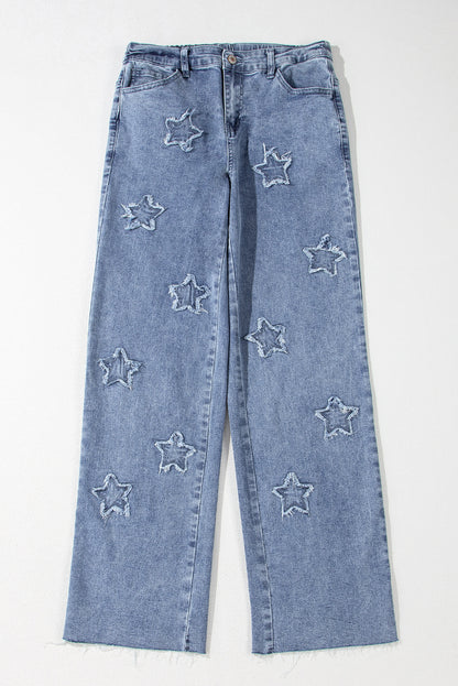 Dusk blue starry patchwork jeans