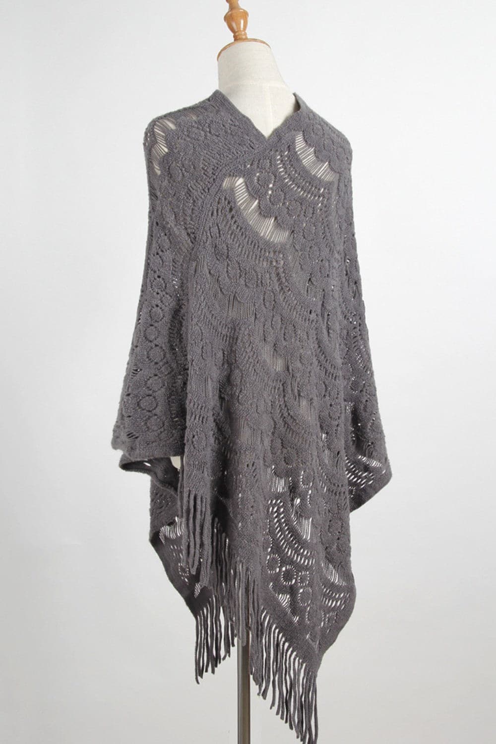 Fringe Openwork Surplice Cape Sleeve Poncho.