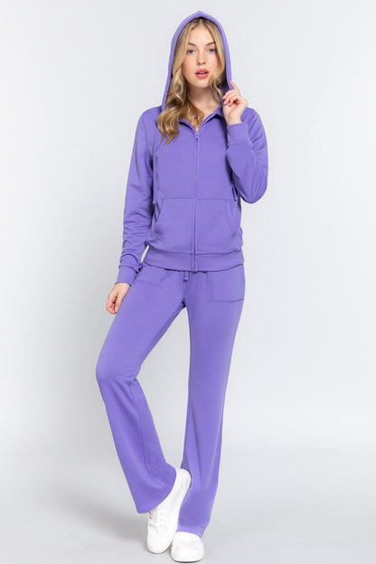 ACTIVE BASIC French Terry Zip Up Hoodie and Drawstring Pants Set.