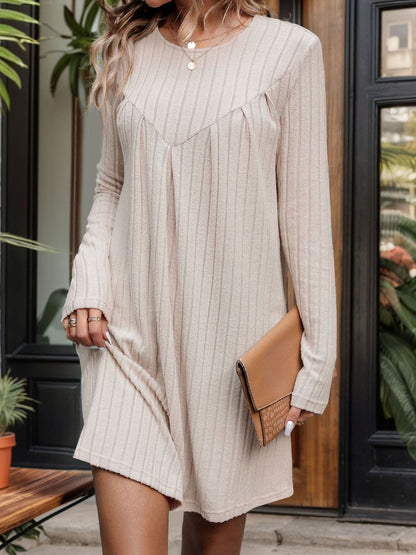 Round Neck Long Sleeve Mini Dress.