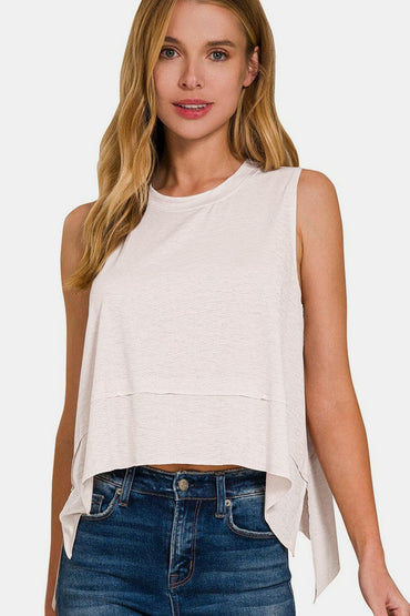 Zenana Slit High-Low Round Neck Tank.