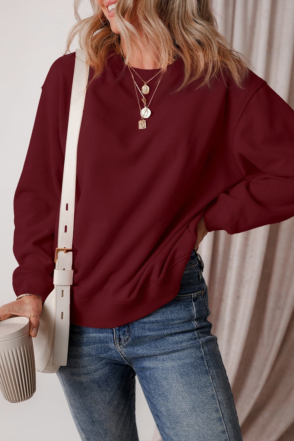 Round Neck Long Sleeve SweatshirtFeatures: Basic style
Sheer: Opaque
Stretch: Slightly stretchy
Material composition: 50% polyester, 50% cotton
Care instructions: Machine wash cold. Tumble dry low.
Love Salve Round Neck Long Sleeve SweatshirtSweatshirts & Hoodies