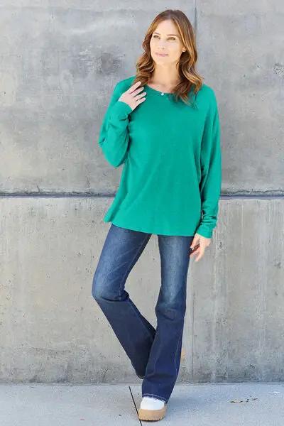 Double Take Full Size Round Neck Long Sleeve T-Shirt - Love Salve