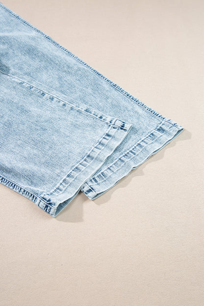 Relaxed fit mineral wash denim pants with drawstring waist