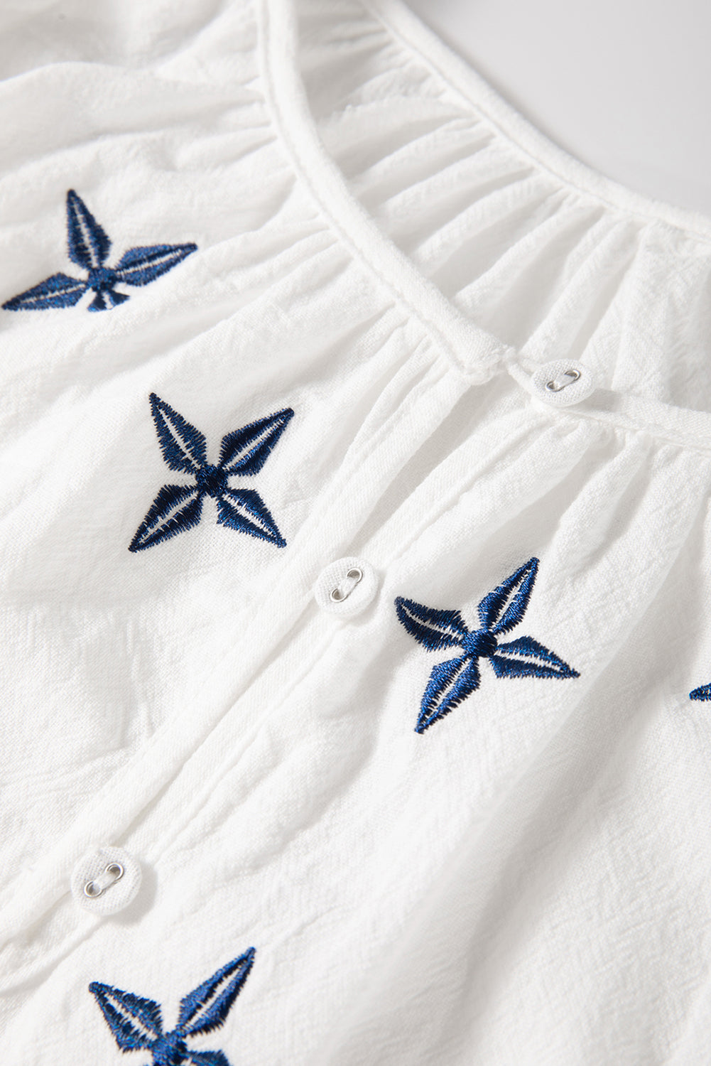 White Geometric Embroidered Long Sleeve Blouse for Women