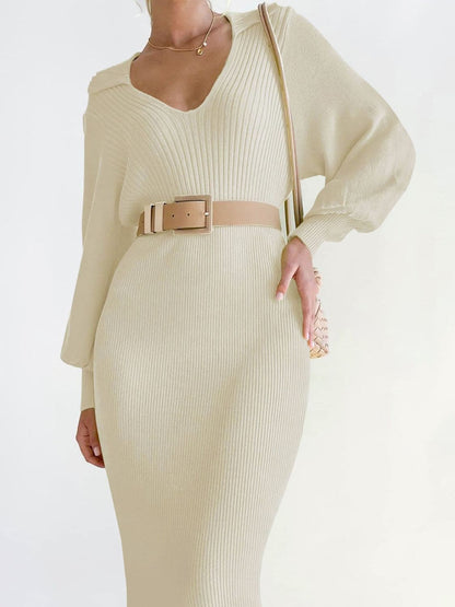 Tied Long Sleeve Wrap Sweater Dress.