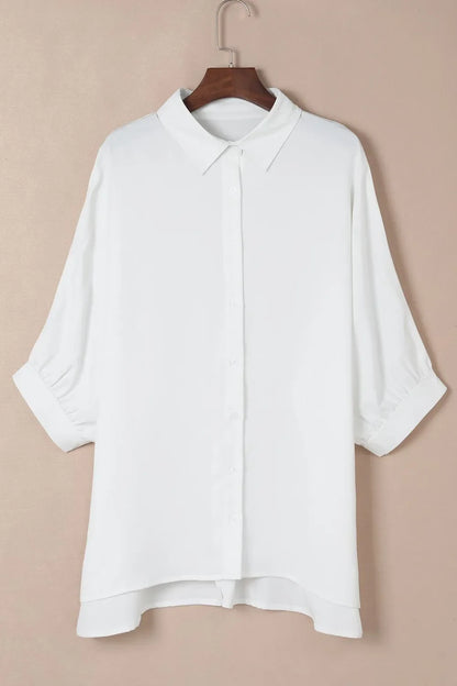 Collared Neck Three-Quarter Sleeve Shirt