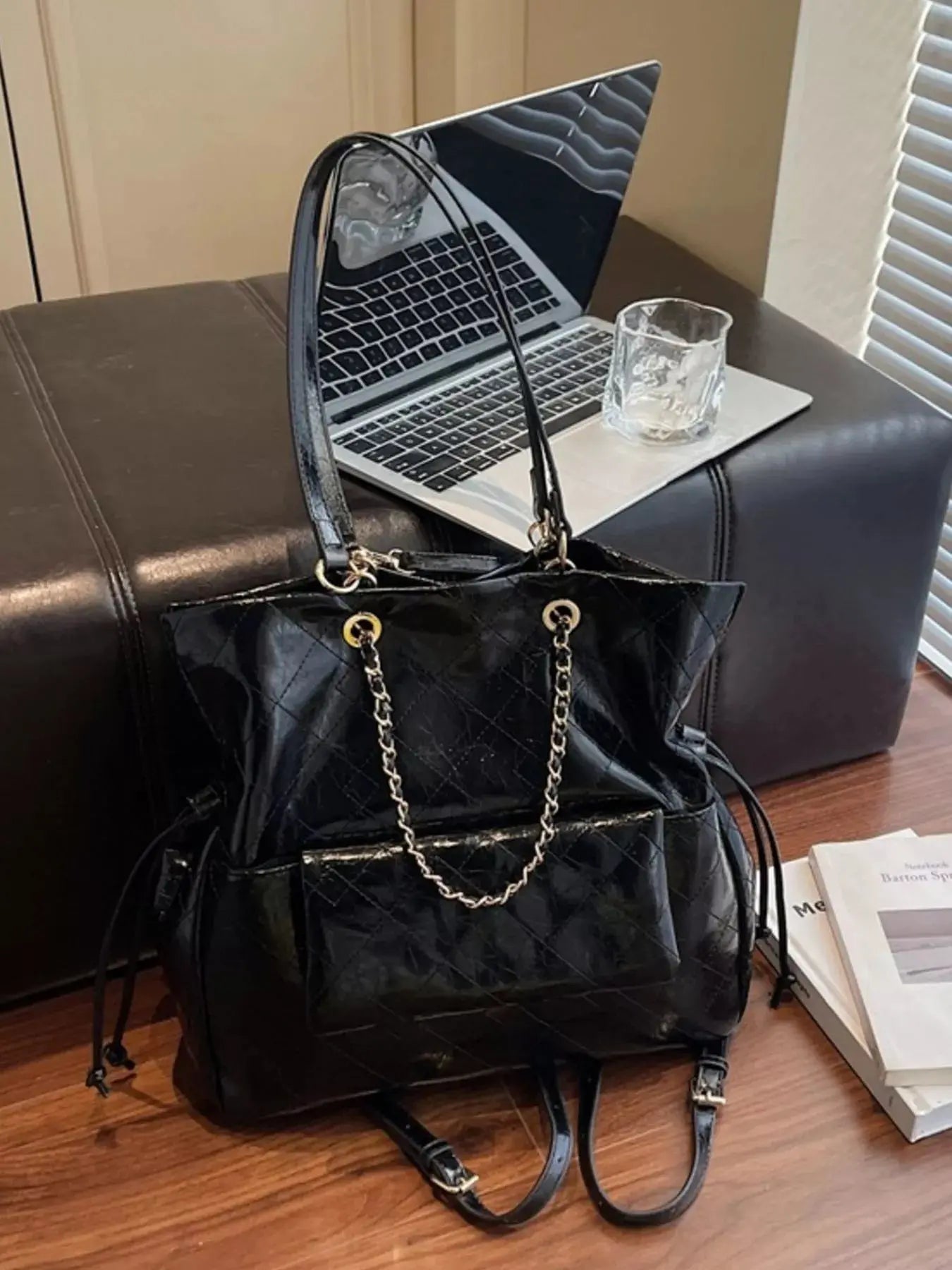 Quilted Chain Decor Backpack Bag Simply Love