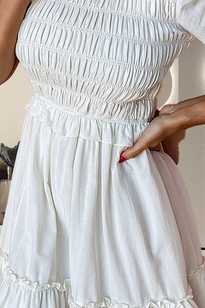 Frill Ruched Short Sleeve Mini Dress.