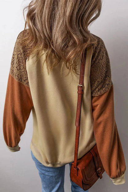 Lace-detail color block sweatshirt with long sleeves