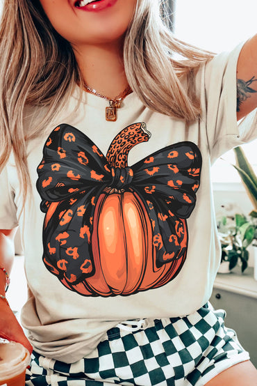 White pumpkin t-shirt with bowknot