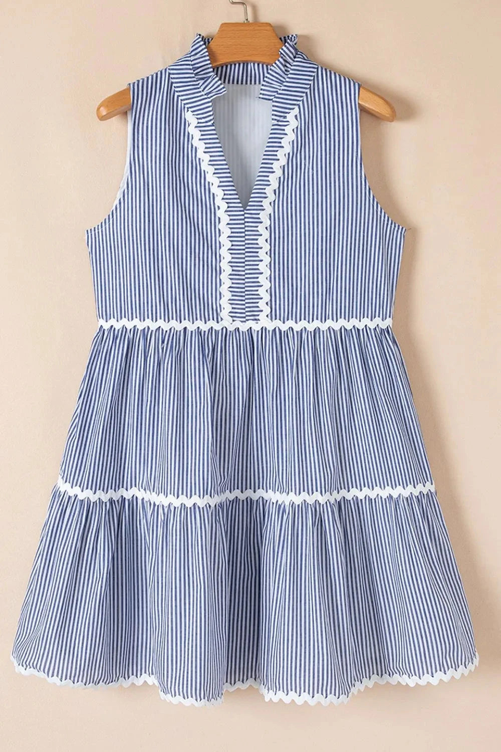 Stripe Sleeveless Notched Ric Rac Mini Dress Simply Love