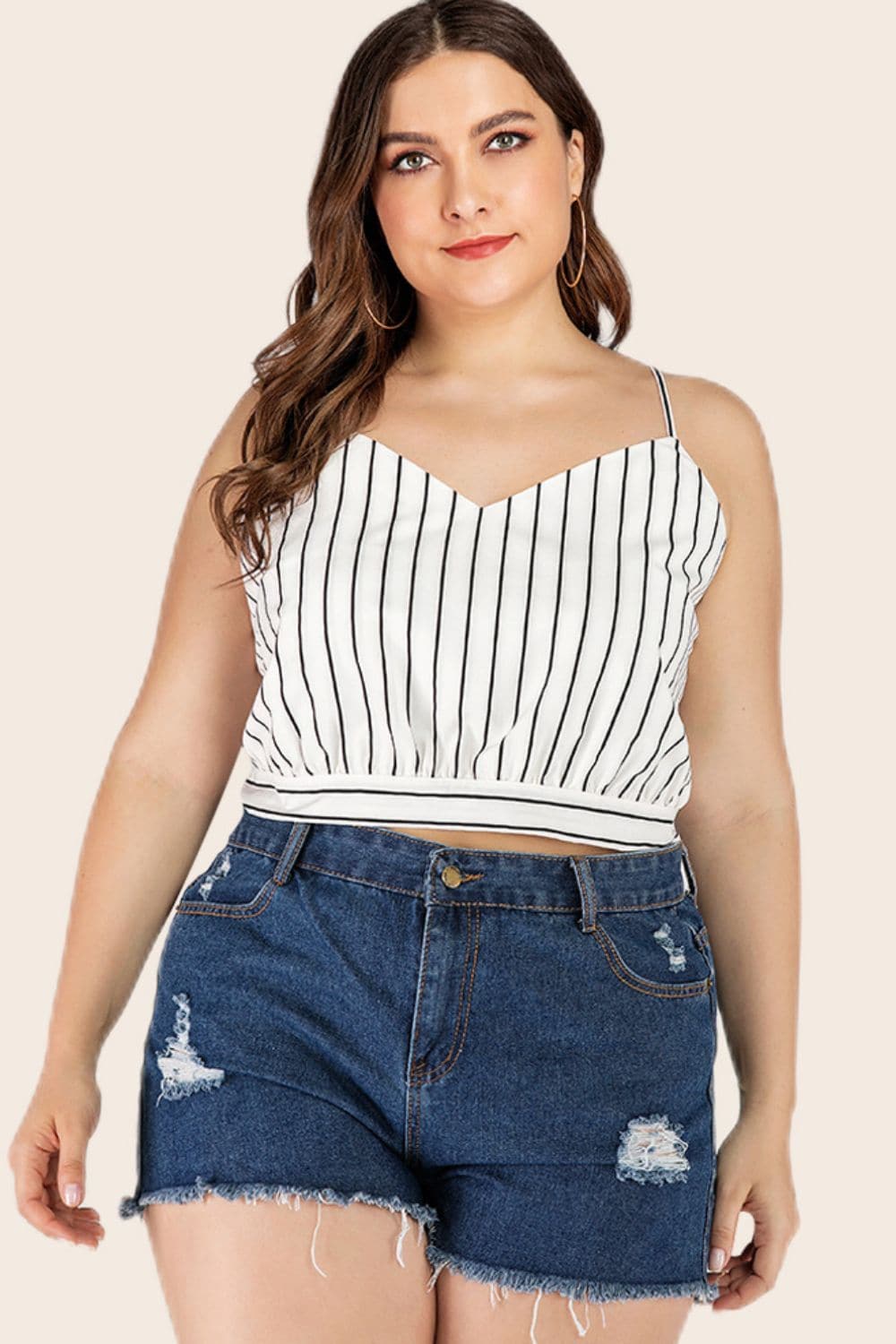 Plus Size Striped Tie-Back Cropped Cami.